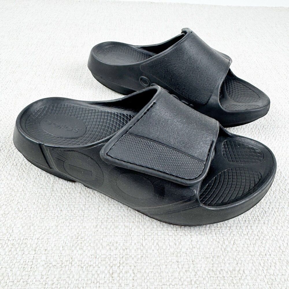 OOFOS OOAHH Sport Flex Slides Black Recovery Sandals Shoes - Picture 16 of 16